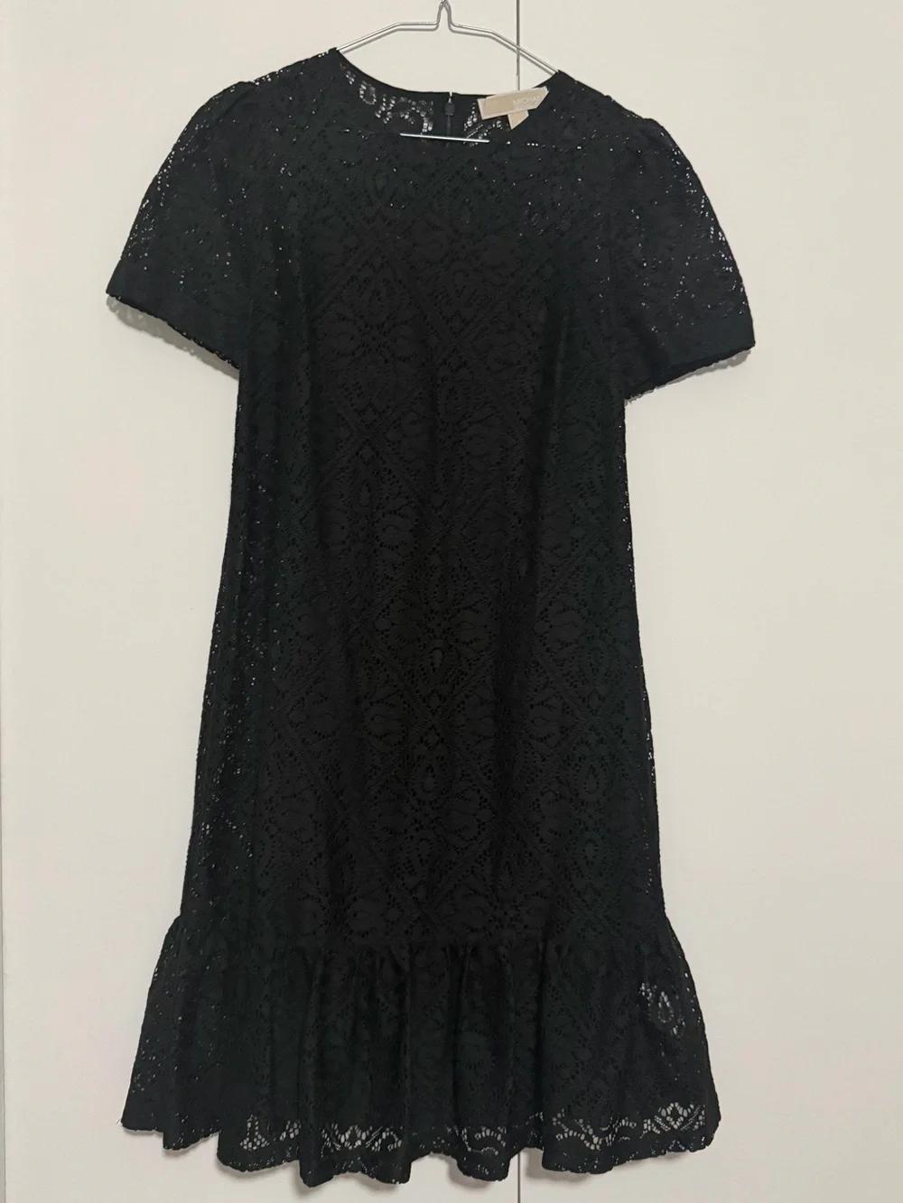 Michael Kors Black Lace Short Sleeve Ruffle Hem Mini Dress